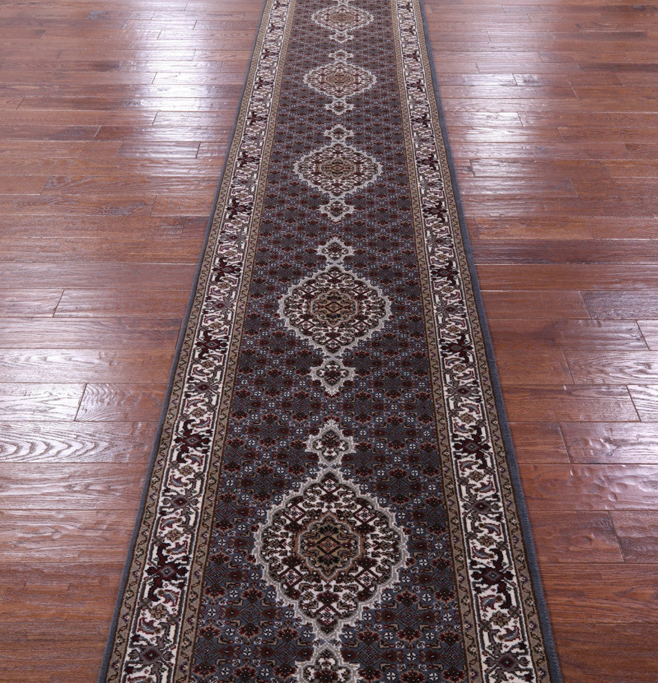 Persian Tabriz Wool and Silk Hand Knotted Runner Rug 2' 7" X 17' 10" Q8948
