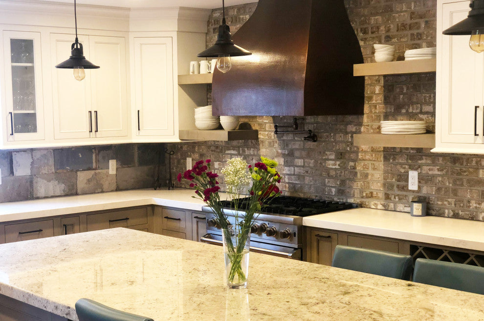 36" 1250 CFM Hammered Copper Wall Mount Campana Range Hood, Slim Baffle Filters