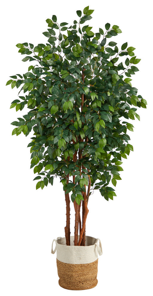 7' Sakaki Artificial Tree, Handmade Natural Jute and Cotton Planter