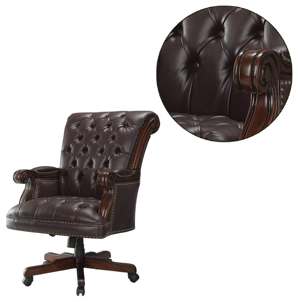 Tufted Adjustable Height Office Chair, Dark Brown
