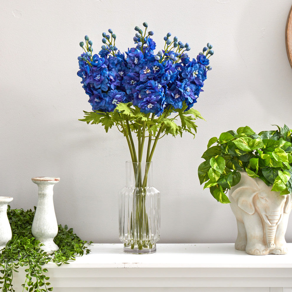 29" Delphinium Artificial Arrangement, Glass Vase
