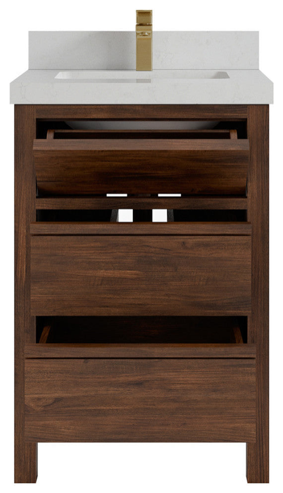 Elizabeth 24 Single Sink Bath Vanity in Dark Walnut Teak 2" Carrara Quartz