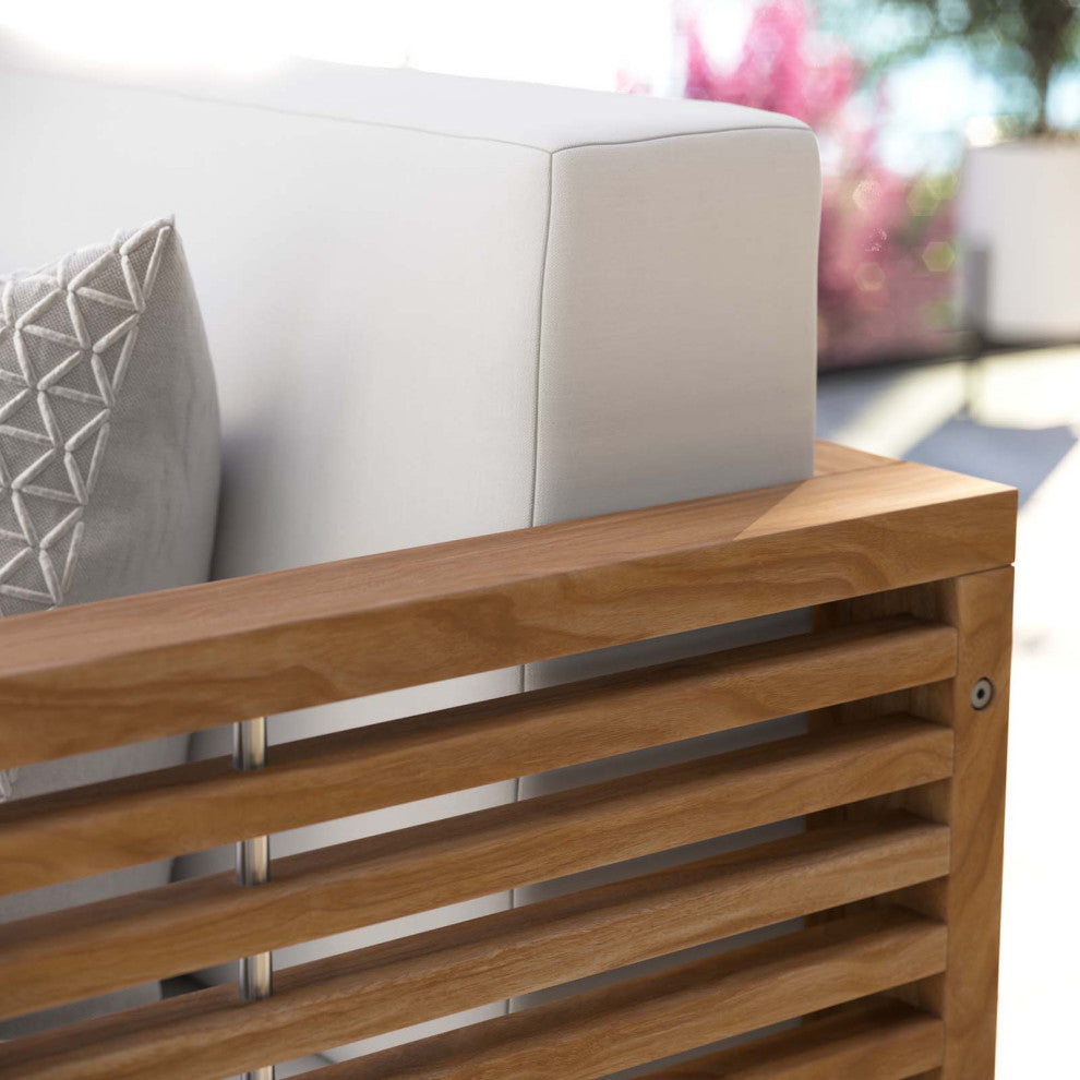 Lounge Loveseat Sofa, White Natural, Teak Wood, Modern, Outdoor Hospitality