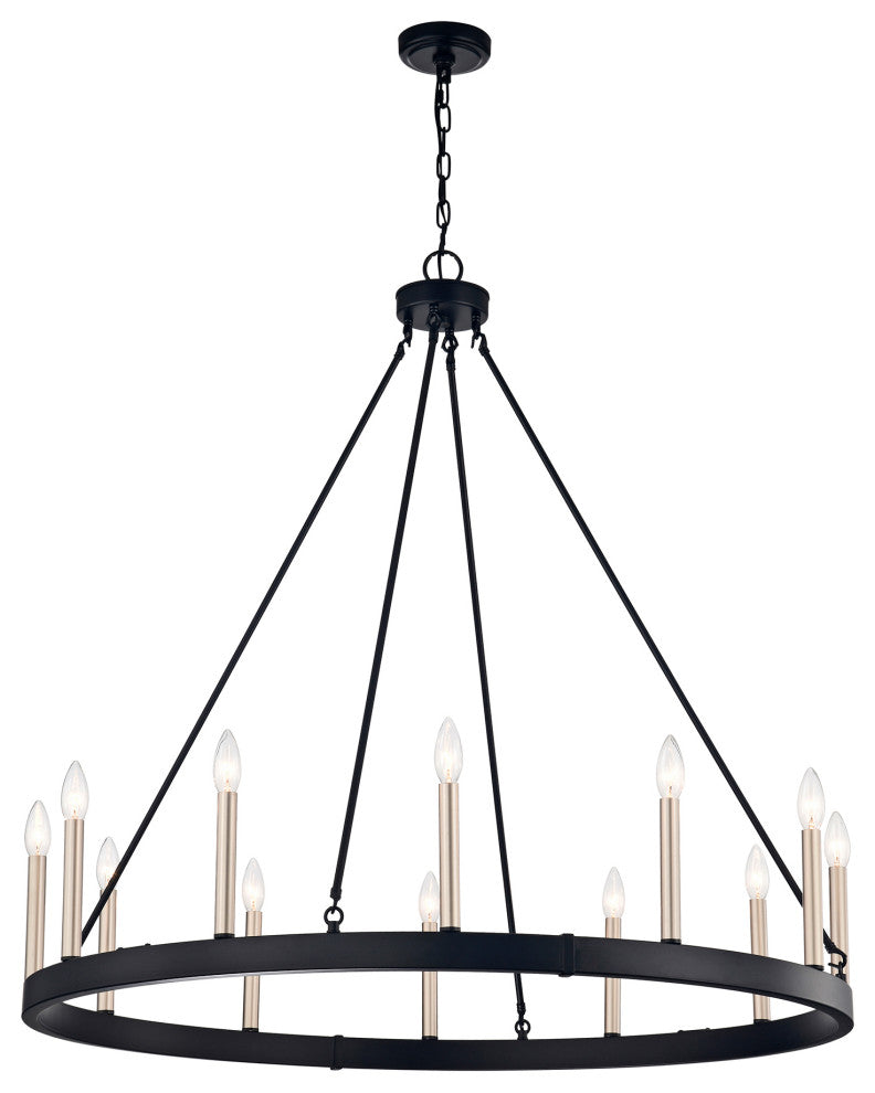 Mia 12-light Wheel Chandelier, Antique Black and Light Brass Finish