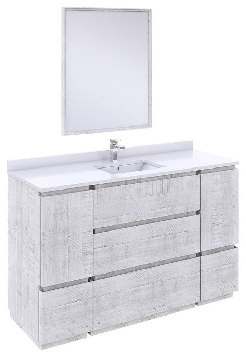Formosa Modern 54" Rustic White Floor Standing Single Sink Vanity Set, Faucet Ff