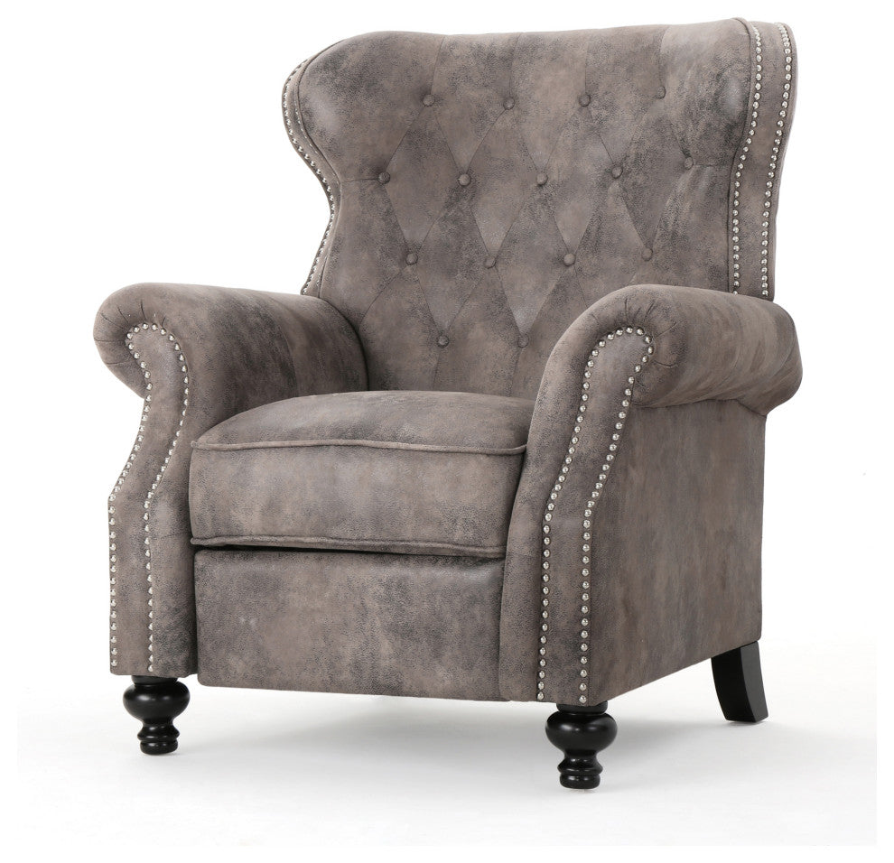 GDF Studio Walder Contemporary Tufted Fabric Recliner with Nailhead Trim, Warm Stone