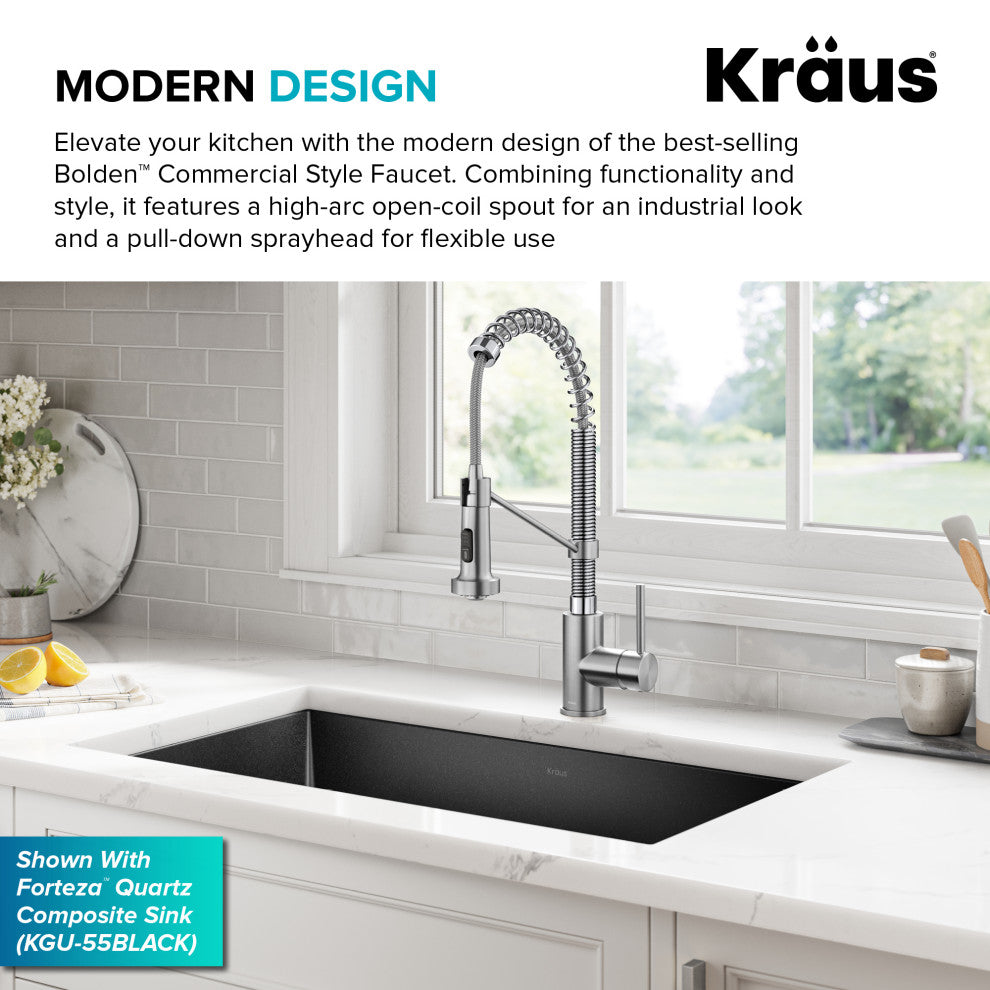 Bolden Commercial Style 2-Function Pull-Down 1-Handle 1-Hole Kitchen Faucet, Spot-Free Stainless Steel/ Chrome