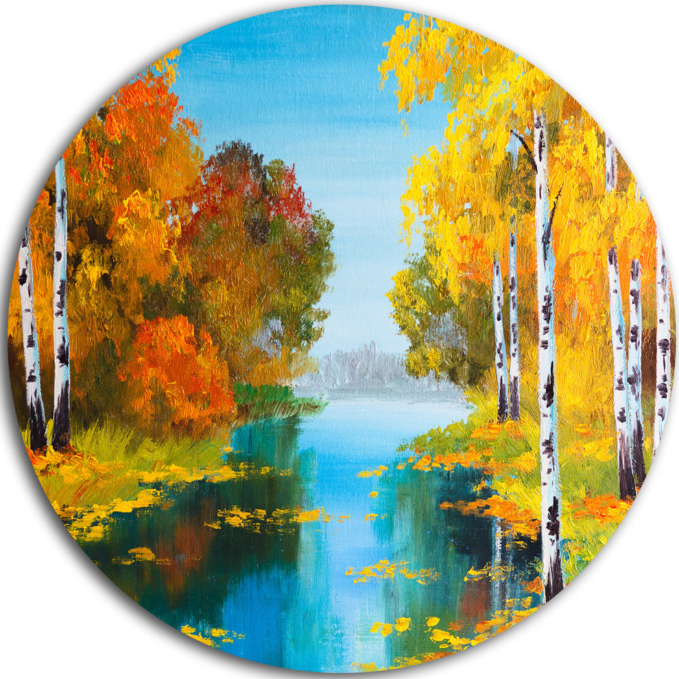 Birch Forest Near The River, Landscape Round Wall Art, 23"