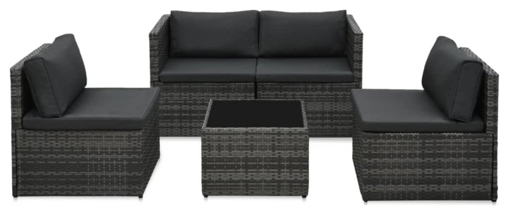 vidaXL 5-Piece Garden Lounge Set With Cushions Poly Rattan Gray