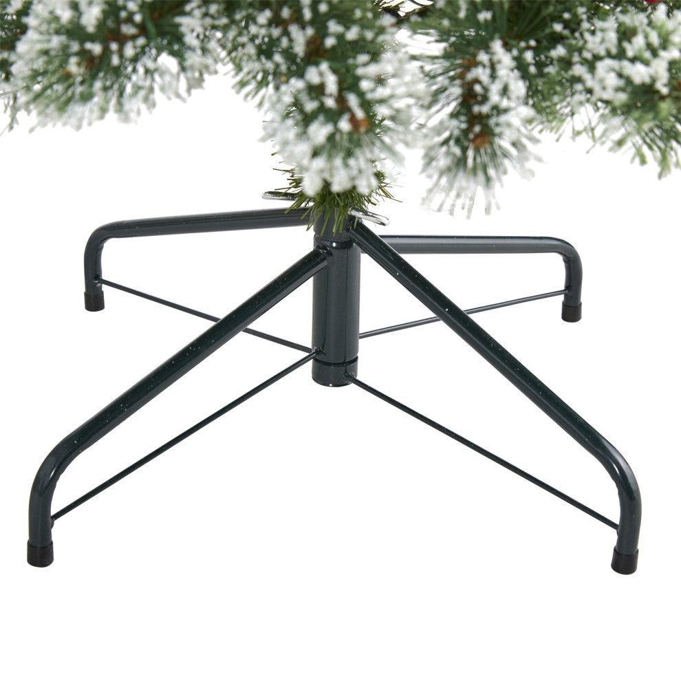 4' Frosted Swiss Pine Faux Christmas Tree With 100 Clear LED Lights and Berries