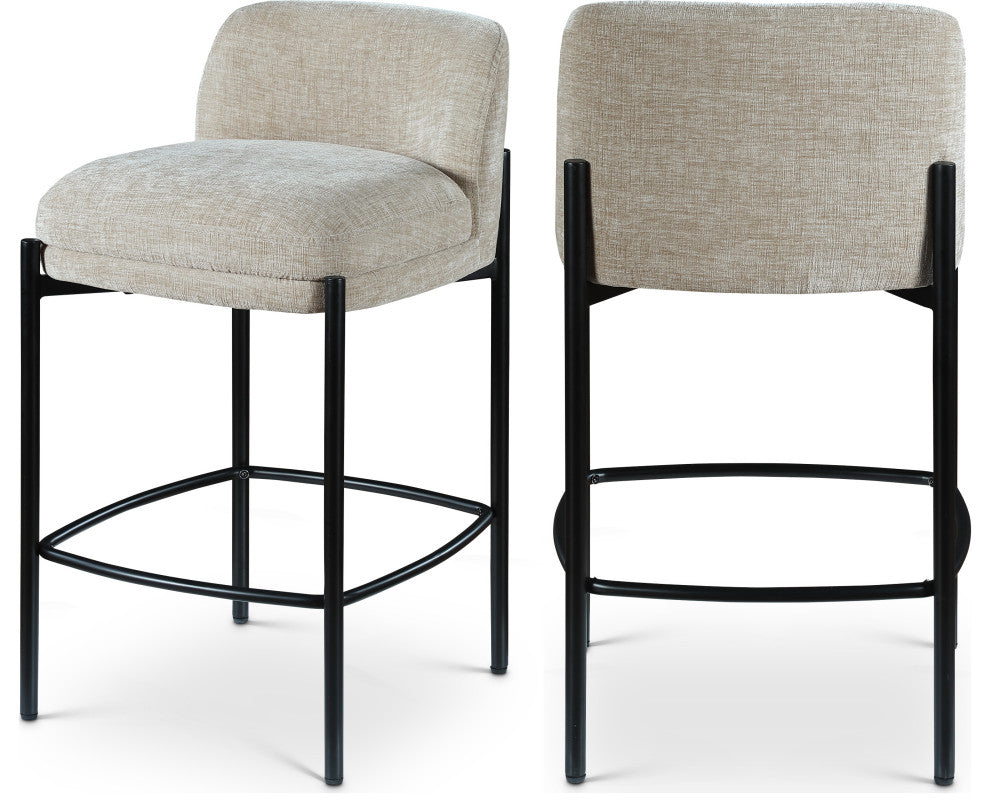 Burton Chenille Fabric Upholstered Stool (Set of 2), Beige
