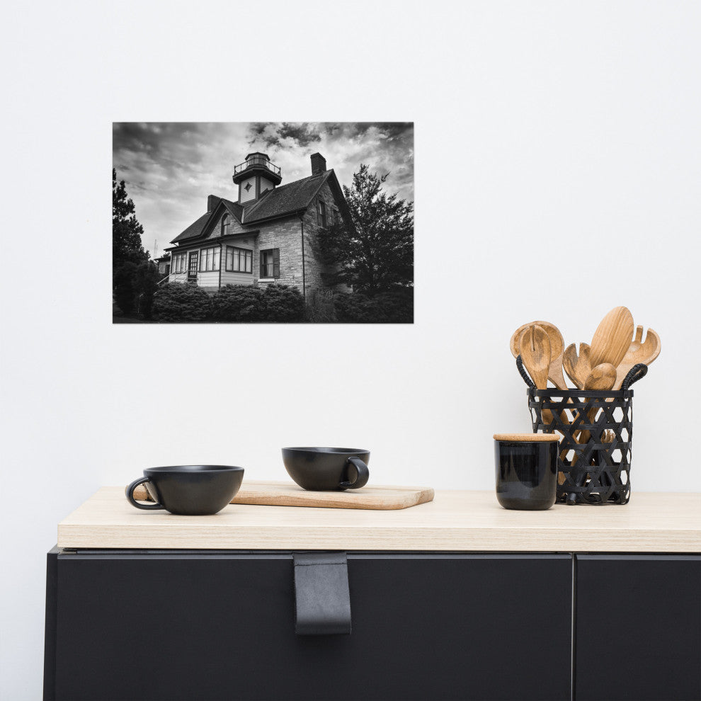 Cedar Point Lighthouse in Black and White Unframed Wall Art Prints, 12" X 18"