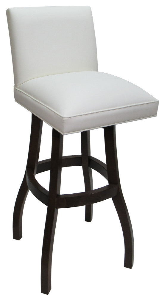 Swivel Wood Counter, Bar or Extra Tall Stool - Sommerville on S-Base, White Vinyl - Dark Walnut, 34"