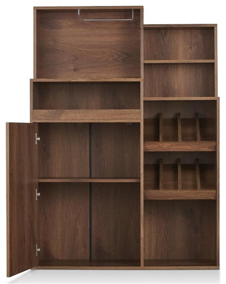 Furniture of America Dillan Wood Multi-Storage Bar Cabinet in Distressed Walnut