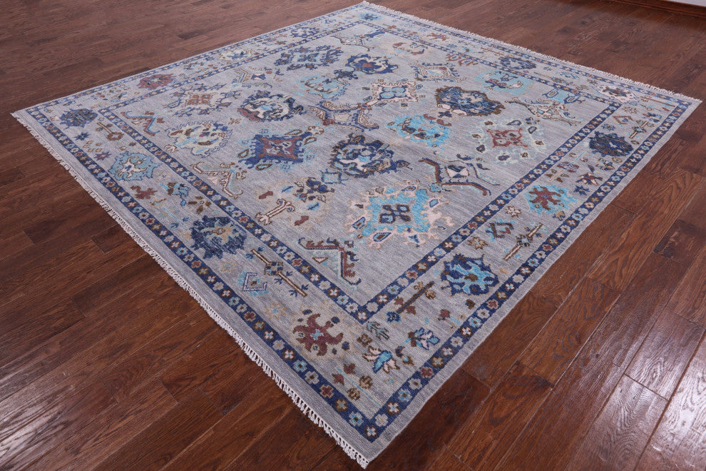 9' Square Handmade Turkish Oushak Wool Rug - Q13574