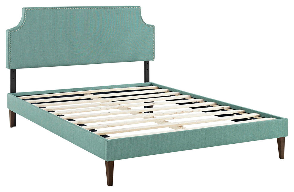 Modway Laura Queen Fabric Platform Bed With Squared Tapered Legs, Laguna