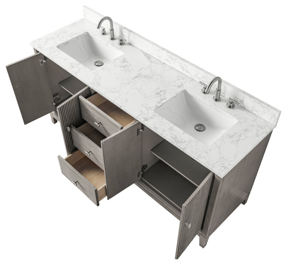 Vanity Art Bathroom Vanity with Engineered Marble Top and Sink, Driftwood Gray, 72" (Double Sink), Brushed Nickel