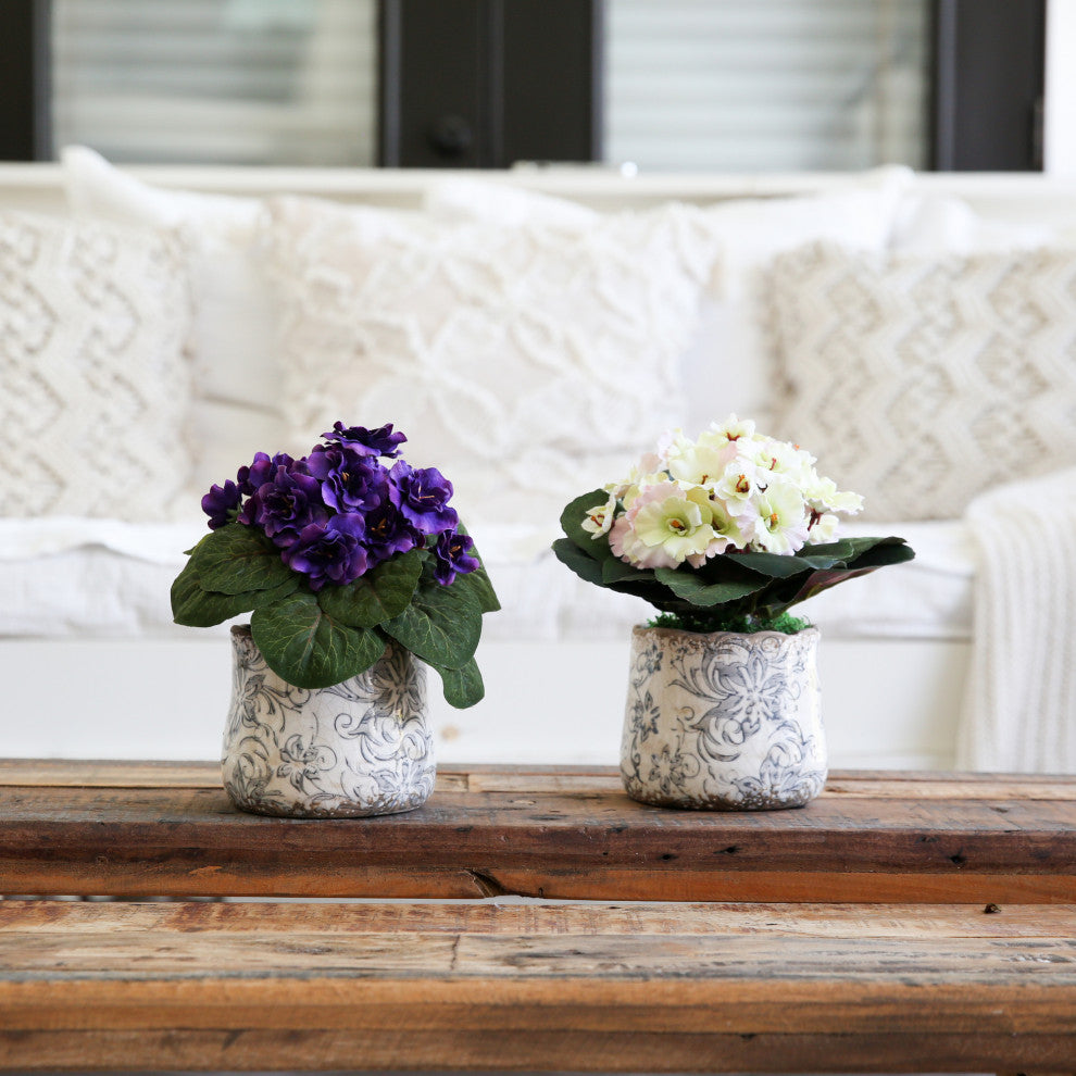 8in. African Violet Artificial Plant in Floral Design Vase (Set of 2)