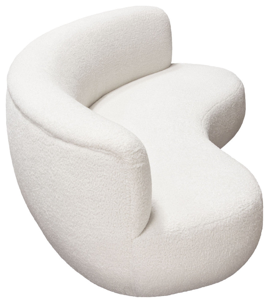 Simone Curved Sofa in White Faux Sheepskin Fabric