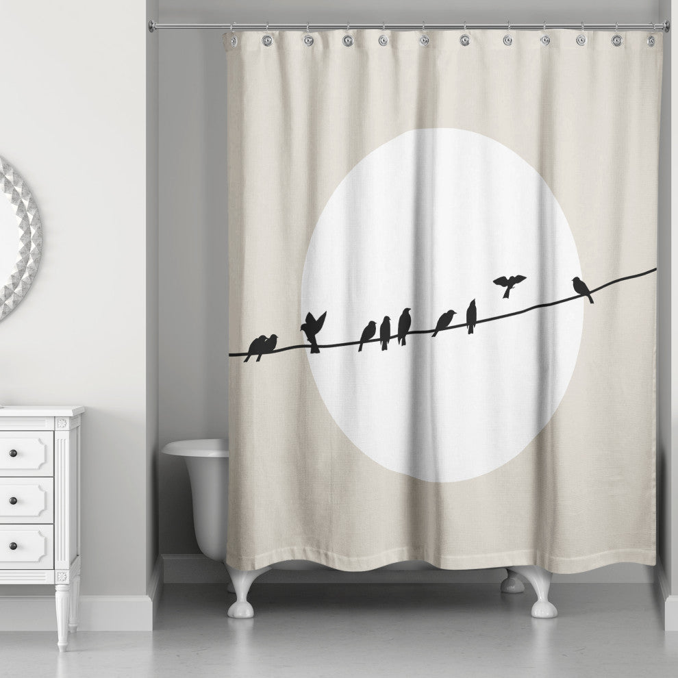 Beige Birds on a Line 71x74 Shower Curtain