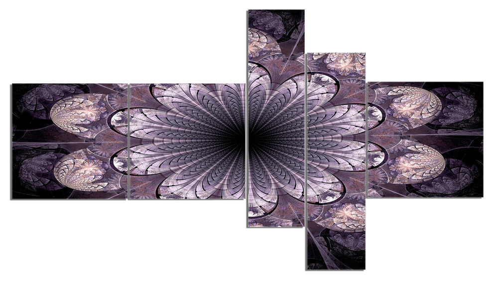 Dark Pink Fractal Flower Pattern, Abstract Canvas Art Print, 60"x32", 5 panels