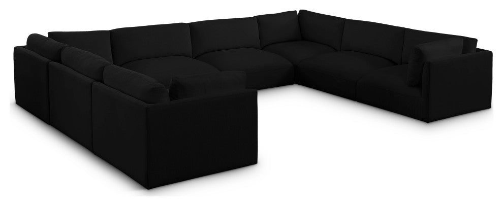 Ease Polyester Upholstered U-Shaped Modular Sectional, Black, 8 Piece: 4 Corner, 4 Armless