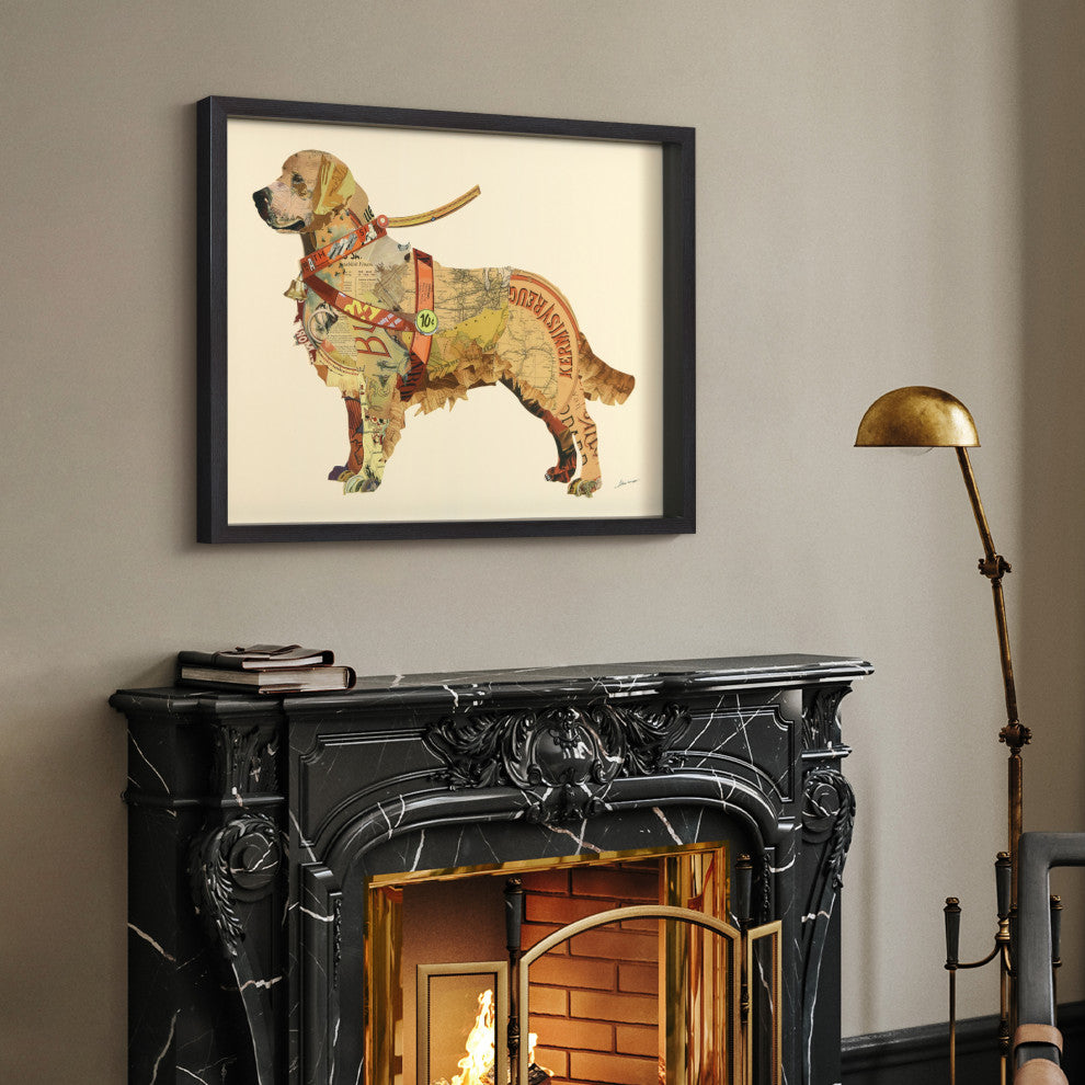 Golden Retriever Hand-made dimensional Collage, Shadow Box Frame