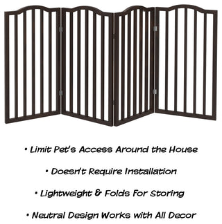 Wooden Pet Gate Tall Freestanding 4 Panel Foldable 72 x32" PETMAKER, Brown