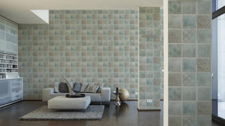 Textured Wallpaper, Flower Ornaments, Blue Green Gray Silver, 1 Roll