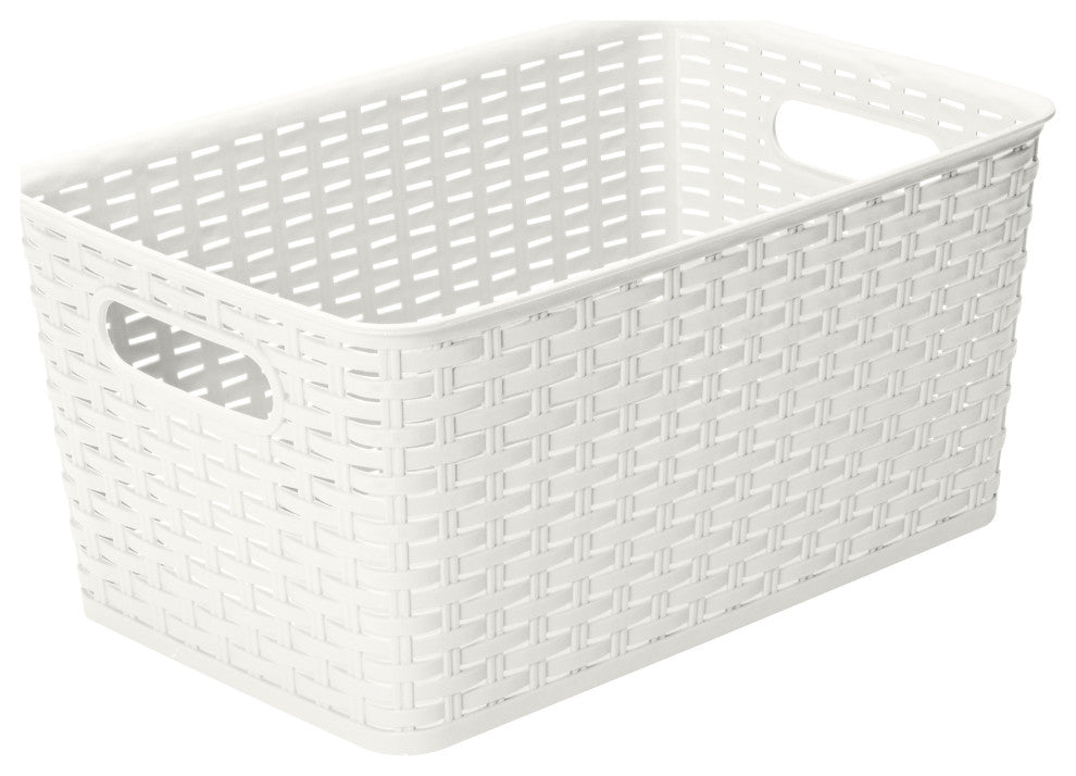 Plastic Rattan Storage Box Basket Organizer, White, Large