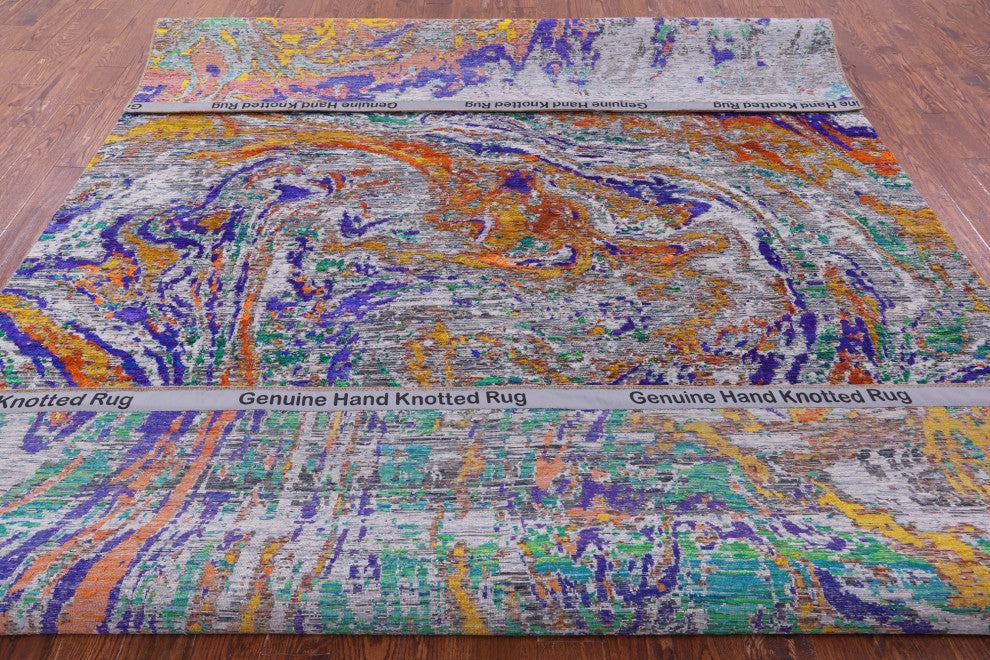 Abstract Hand Knotted Wool & Silk Rug 9' 0" X 12' 4" - Q15814