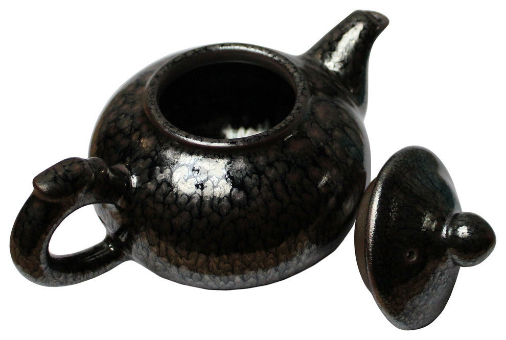 Chinese Handmade Jianye Clay Bronze Black Glaze Decor Teapot Display Hws205