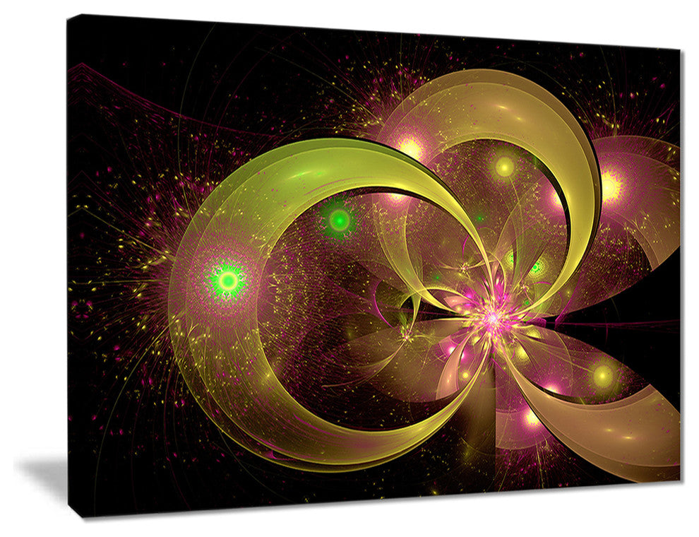 "Symmetrical Green Fractal Flower" Digital Floral Wall Art, 20"x12"