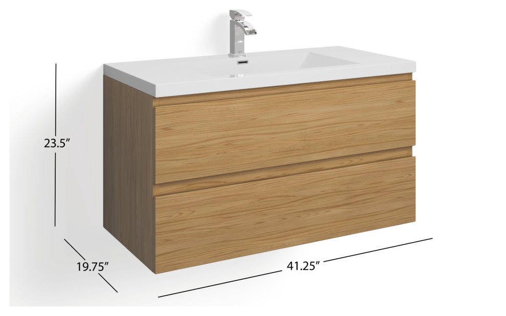 Beacon Bath Vanity, Natural Oak, 42", Single Sink, Wall Mount