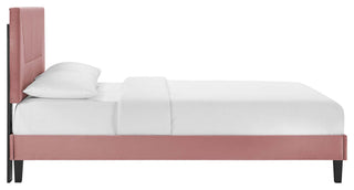 Yasmine Channel Tufted Performance Velvet Twin Platform Bed, Dusty Rose