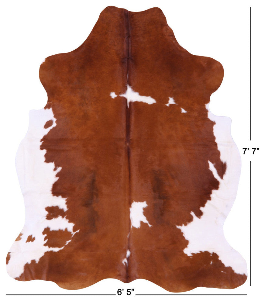 7' 7" X 6' 5" Brown and White Natural Cowhide Rug C1750