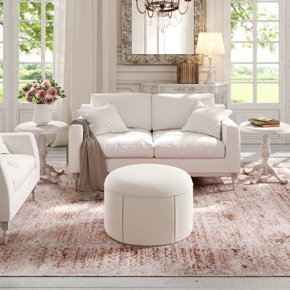 Rustic Manor Blanca Ottoman, Upholstered, Linen, Beige