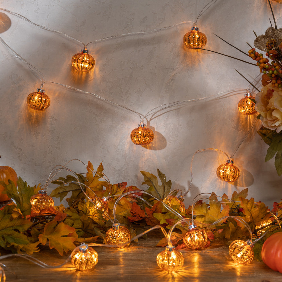 12.4' Orange Glass Pumpkin Light Sting With 20 LED Lights