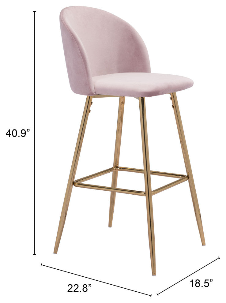 Bar Stool Chair Barstool, Steel Metal, Fabric, Pink, Gold, Kitchen Cafe Bistro