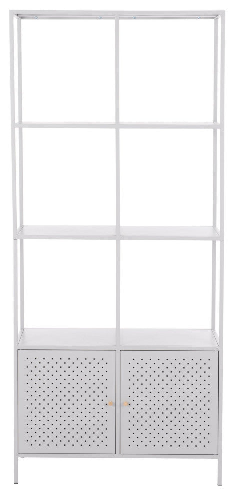 Bookcase Wall Shelf Rack, Steel Metal, Gray, Gold, Lounge Cafe Hospitality