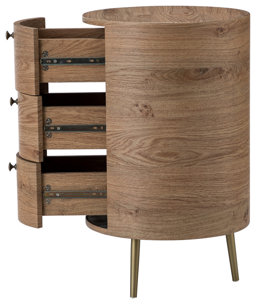 21" Tall Drum 3-Drawer Round End Table with Metal Legs, Gray