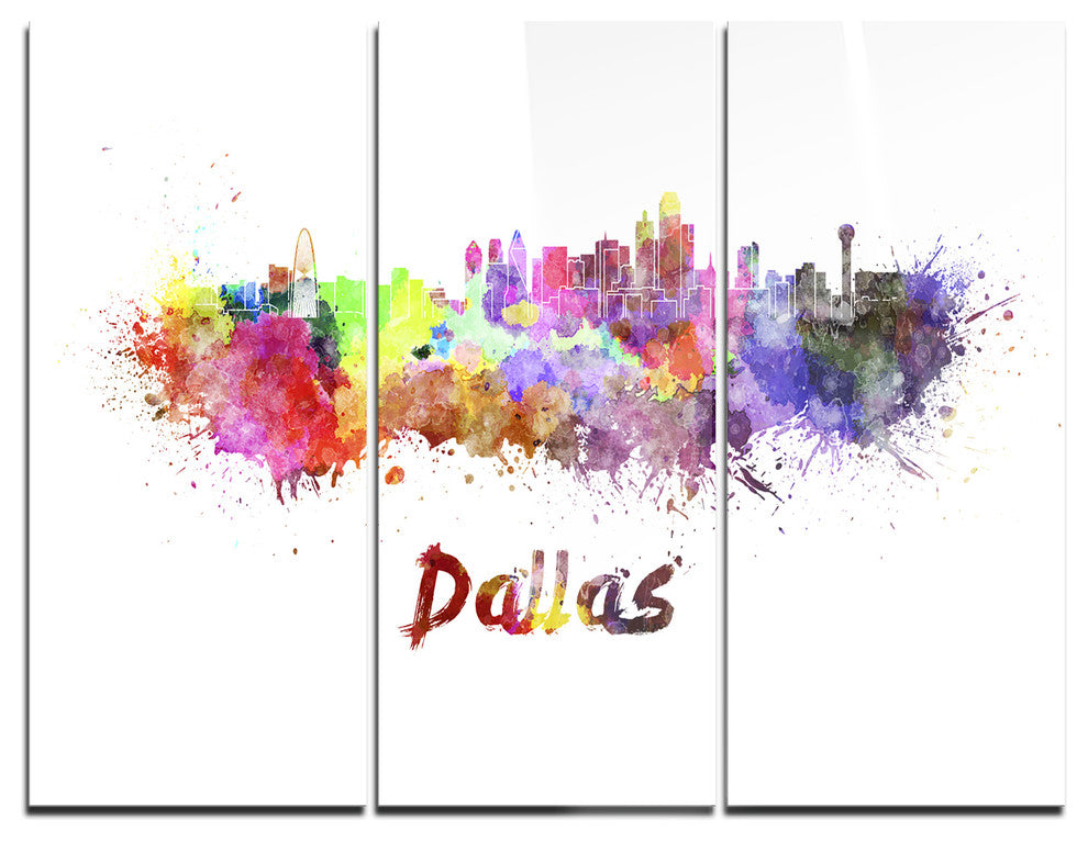 "Dallas Skyline" Glossy Metal Wall Art, 3 Panels, 36"x28"