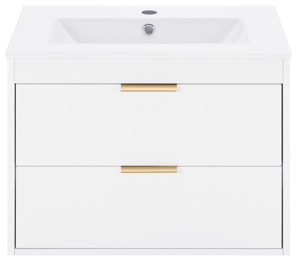 24" MDF Wall Mounted Bath Vanity, Integrated Ceramic Sink, White
