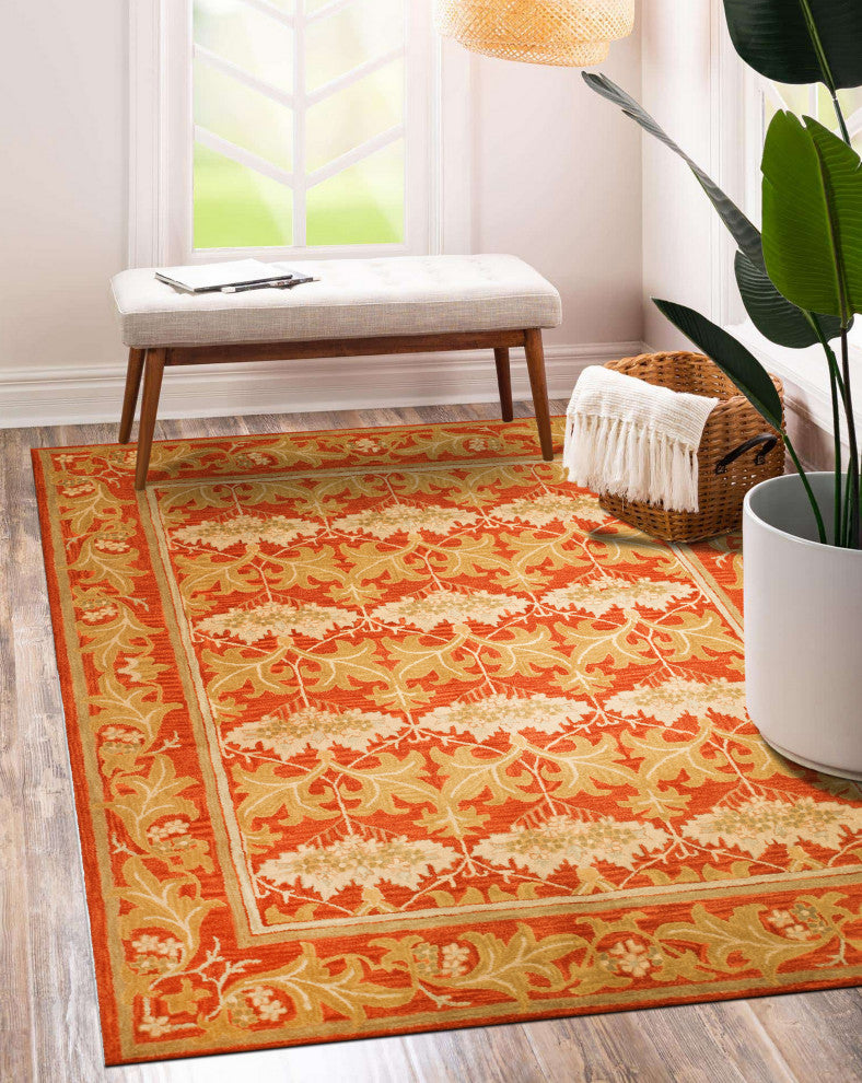 Hand-Tufted Wool Rust Transitional Oriental Morris Rug, 6' Round