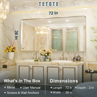 Metal Frame Decorative Rectangular Wall Mount Mirror, Sliver, 72"x36"