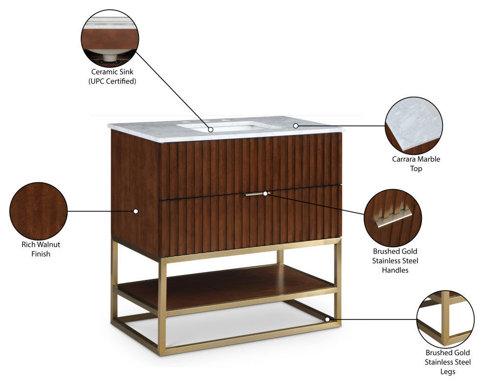 Monad Bathroom Vanity, Walnut, 36" Wide