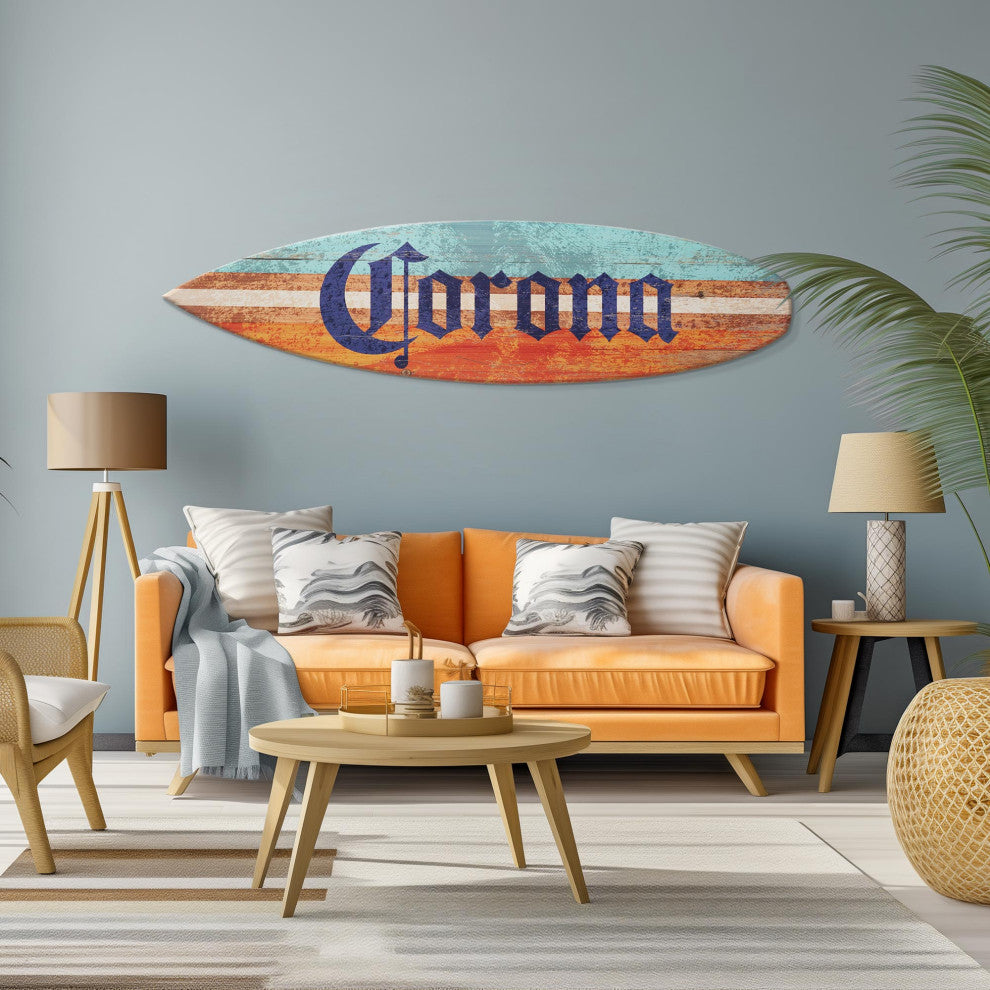 Licensed Corona Color Wood Tones Surfboard Plaque Wall Sign, 60"x15"