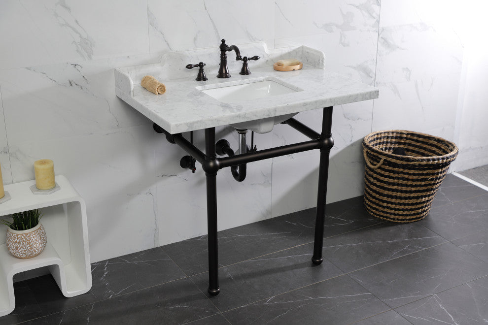 Kingston Brass LMS3630MBSQ5 36" Carrara Marble Console Sink, Legs
