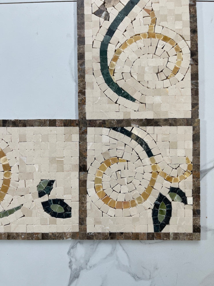 Emerald Gold 6.3x6.3 Marble Mosaic Border Corner Tile Polished, 1 piece