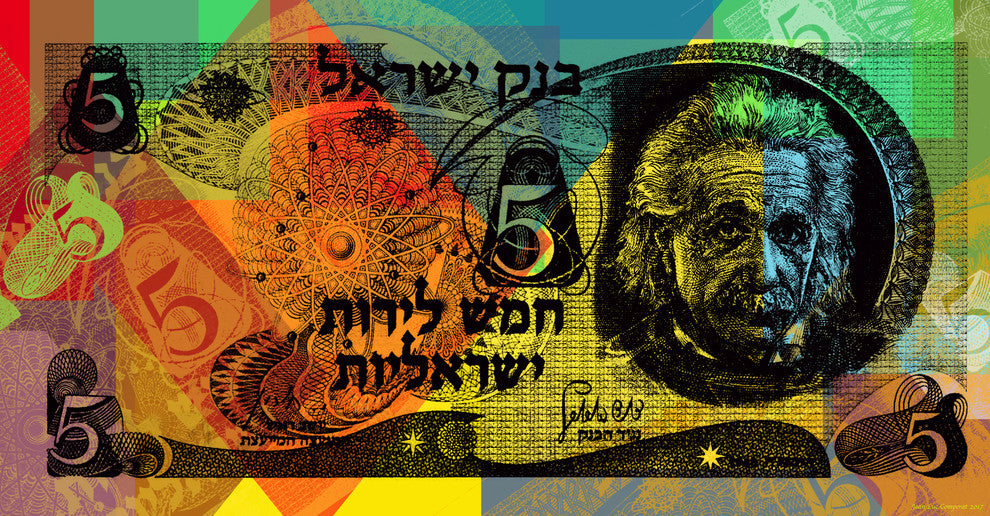 Einstein On "5 Israeli Pounds" Banknote Pop Art Print, Stretched, 16"x30"
